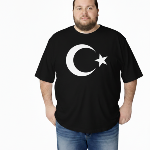 Erkek Büyük Beden Kısa Kollu Ay Yıldızlı Tişört 3XL 4XL 5XL 6XL 7XL 8XL 9XL