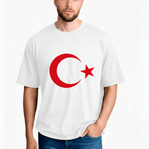 Erkek Oversize Penye Ay Yıldız Baskılı Tişört S-M-L-XL-2XL
