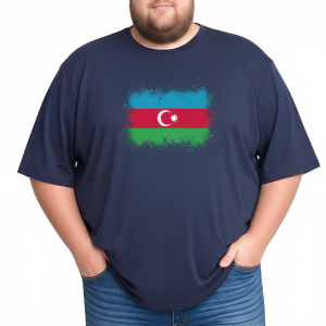 Erkek Büyük Beden Kısa Kollu Azerbaycan Bayrak Baskılı Tişört 3XL 4XL 5XL 6XL 7XL 8XL 9XL